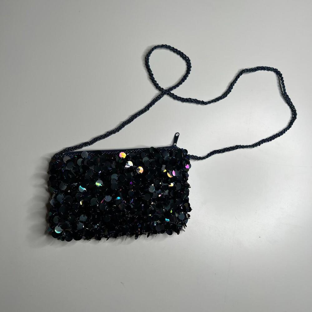 Vintage La Regale Beaded Sequin Evening Bag Purse Black Handmade‎ in Macau